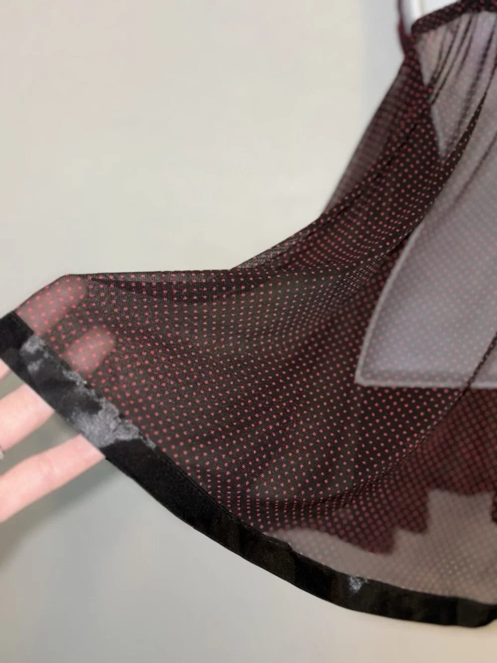 Y2K Goth Black & Burgundy Polka Dot Mesh‎ Babydoll Lingerie with Sequin Lace S